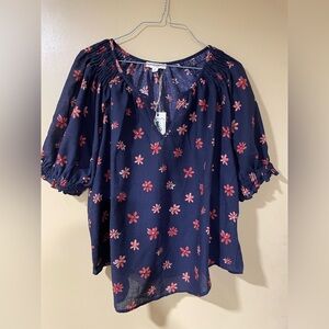 NWT Easel Navy and Pink Floral Blouse